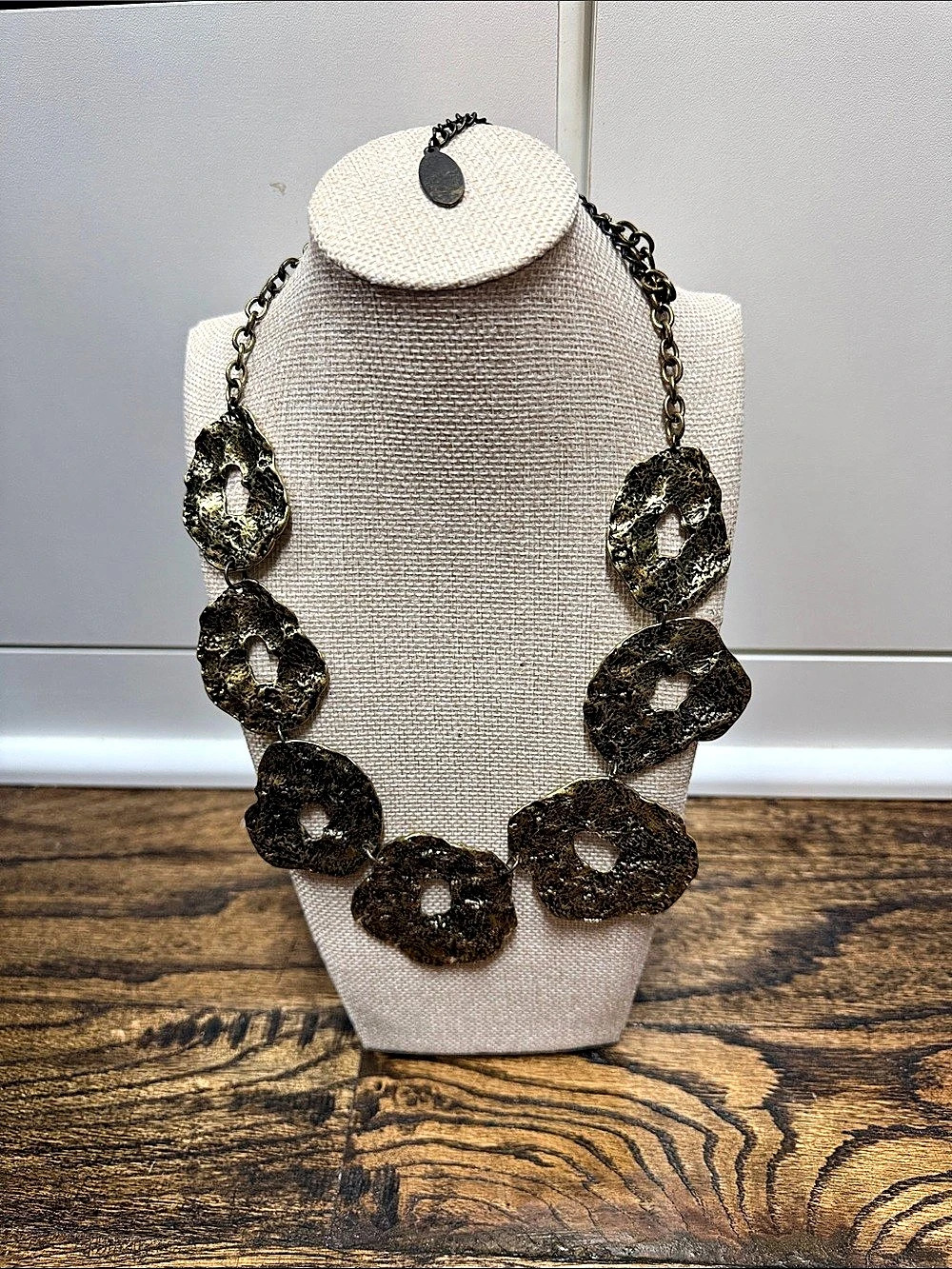 Textured Statement Necklace in Brown & Gold Like New